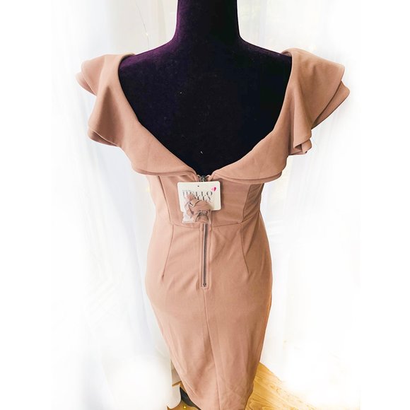 Midi Slit Blush-Pink Off-Shoulder Dress | MEDIUM - Picture 3 of 3